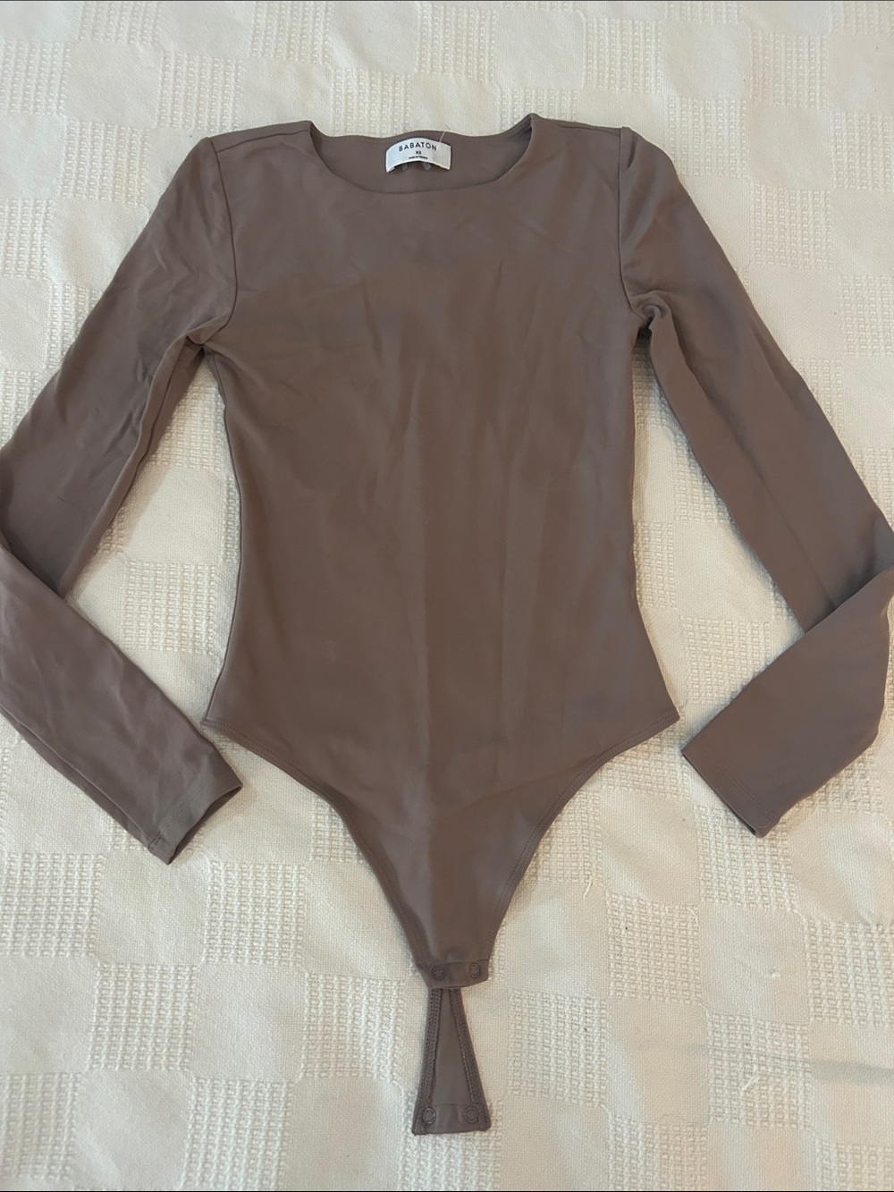 Babaton Long-Sleeve One-Piece Bodysuit in Taupe XS